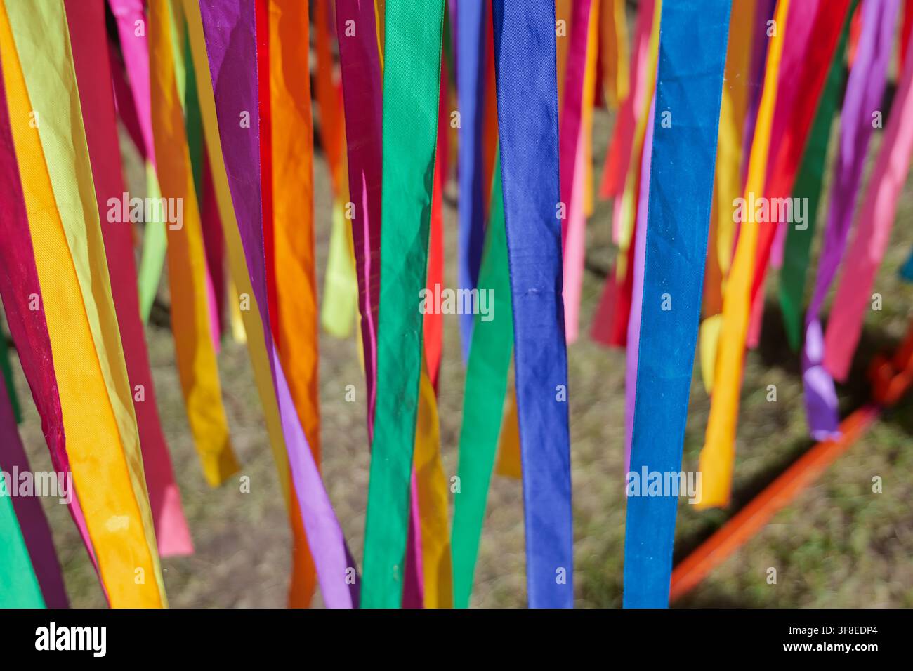 Close up vertical multicolored ribbons background pattern Stock Photo