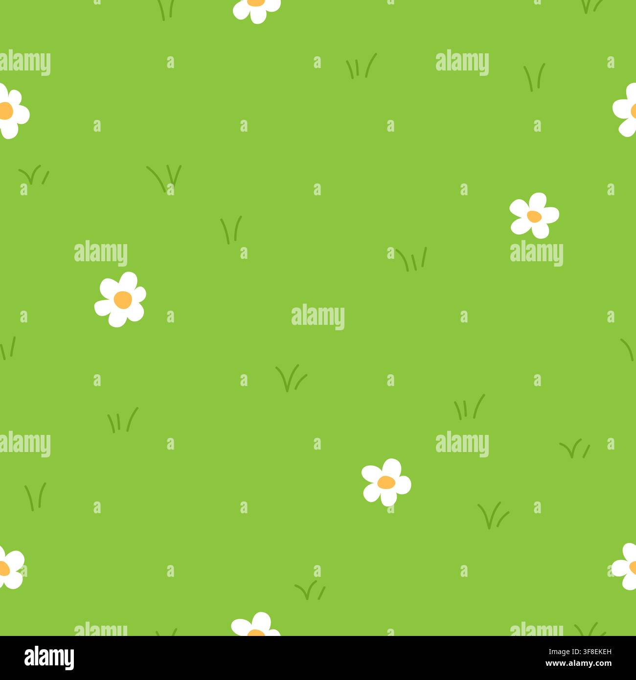 Green Meadow Pattern with Daisies Stock Vector