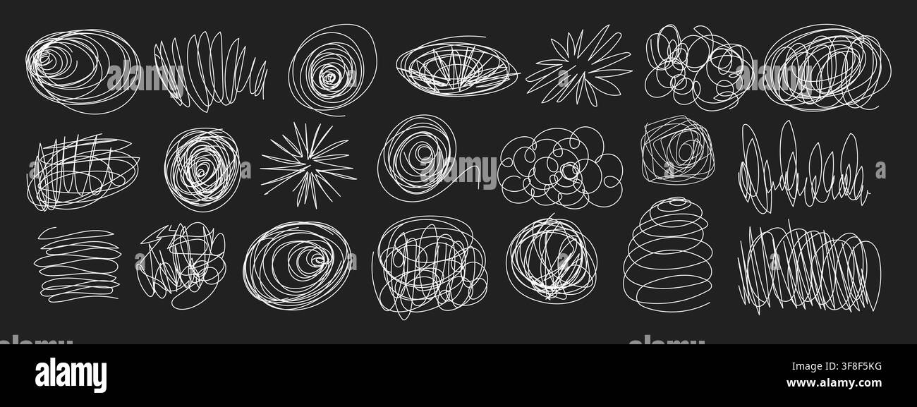 Messy pen doodles and scribbles create chaotic hand-drawn lines vector illustration set. Stock Vector