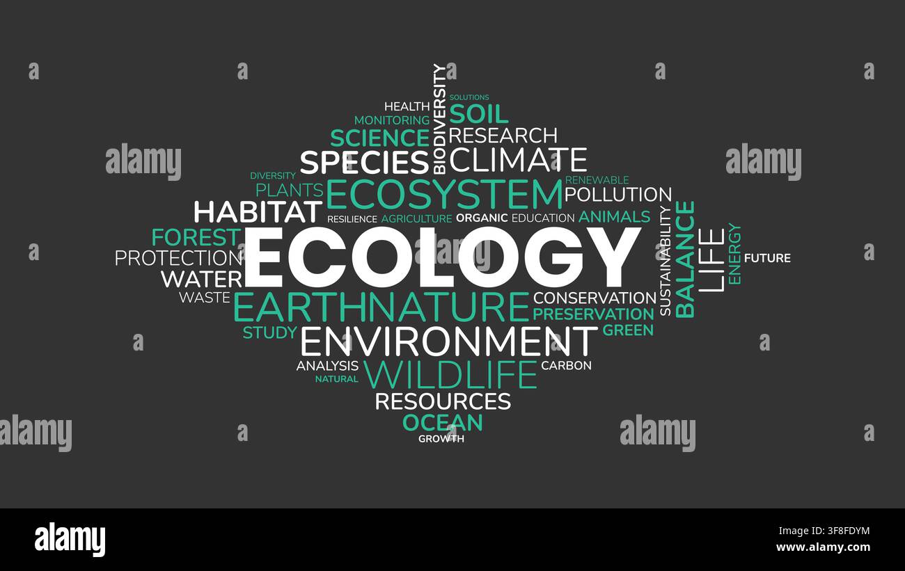 Ecology and Environment Word Cloud Vector Illustration on Dark Background Stock Vector