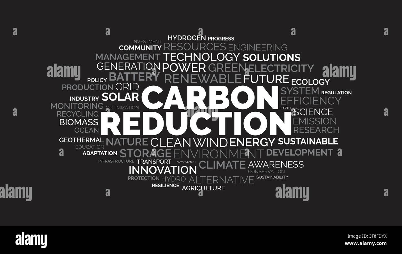 Carbon Reduction Word Cloud Concept for Climate Change and Renewable Energy Solutions Stock Vector
