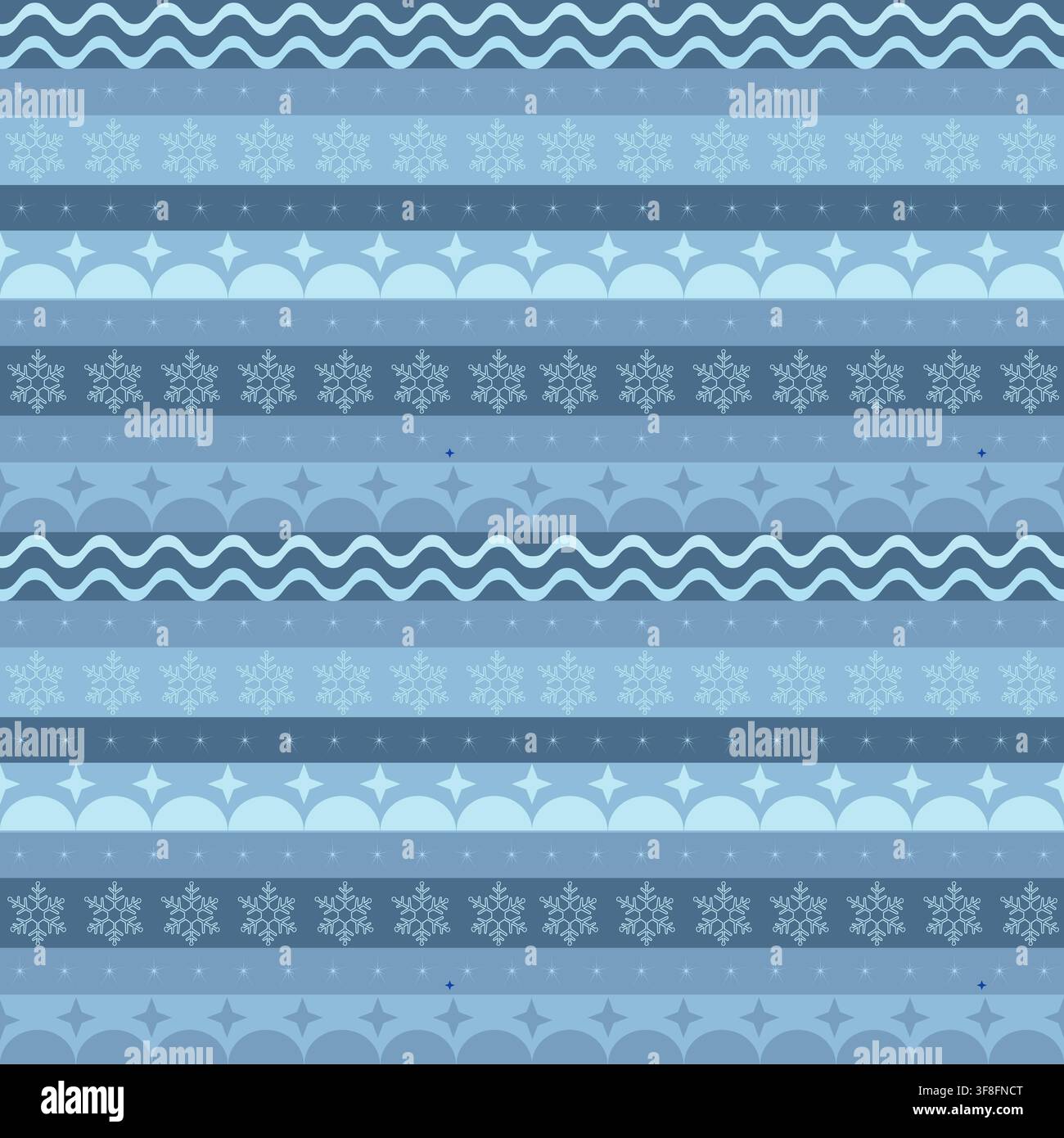 Seamless Winter Pattern with Snowflakes and Decorative Stripes Stock Vector