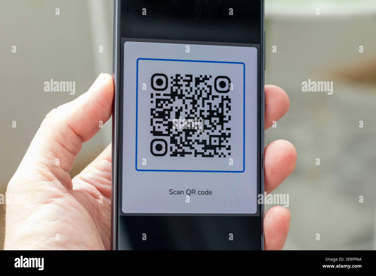 Smartphone Screen Displaying QR Code Interface with Scan Instructions Stock Photo