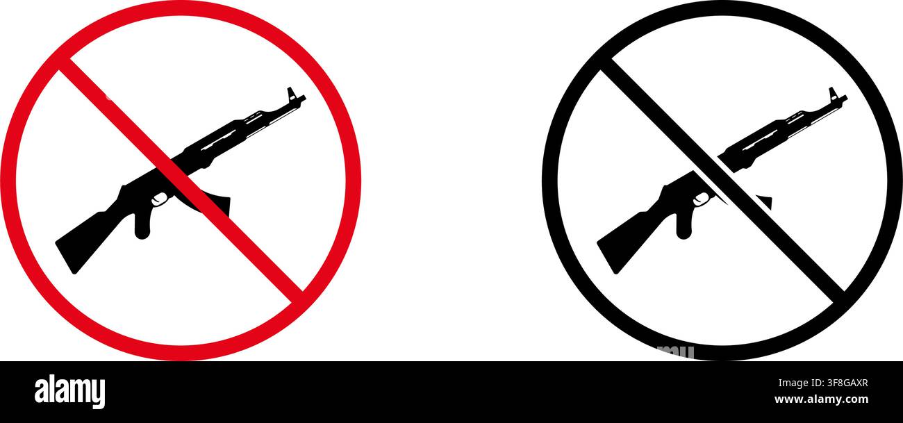 No Firearm Prohibition Sign Icon Set. Forbidden Gun Warning And Restriction Symbol Collection. Stop And Ban Notice. Isolated Vector Illustration Stock Vector
