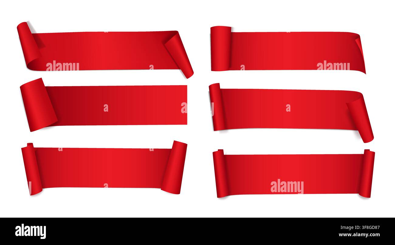 Realistic Red Ribbon Banner Set Stock Vector