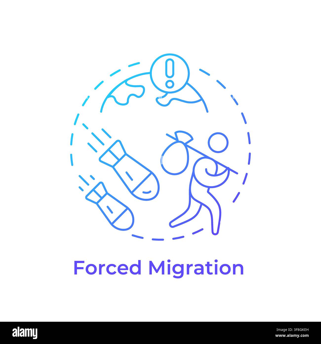Forced migration blue gradient concept icon Stock Vector