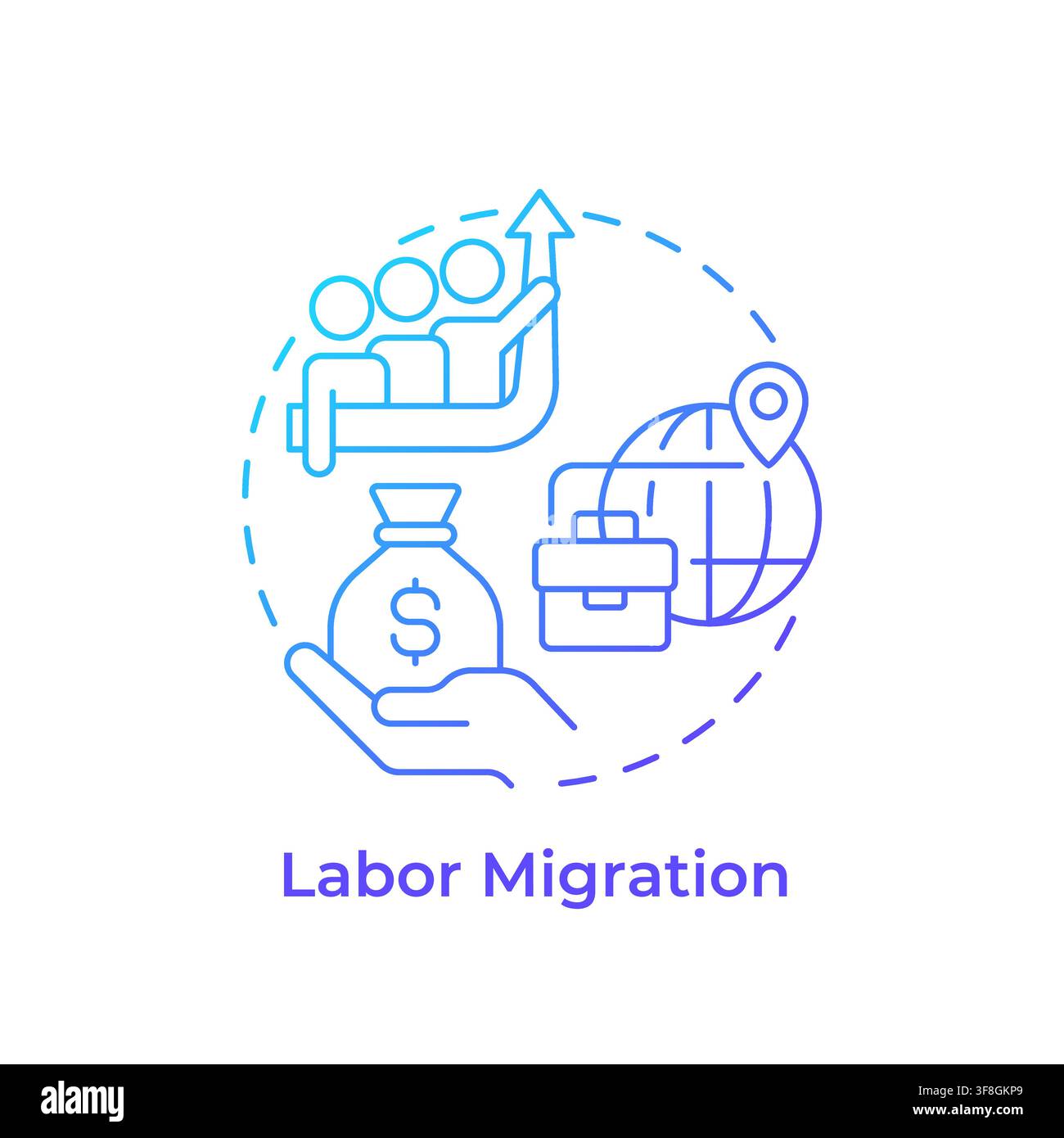 Labor migration blue gradient concept icon Stock Vector