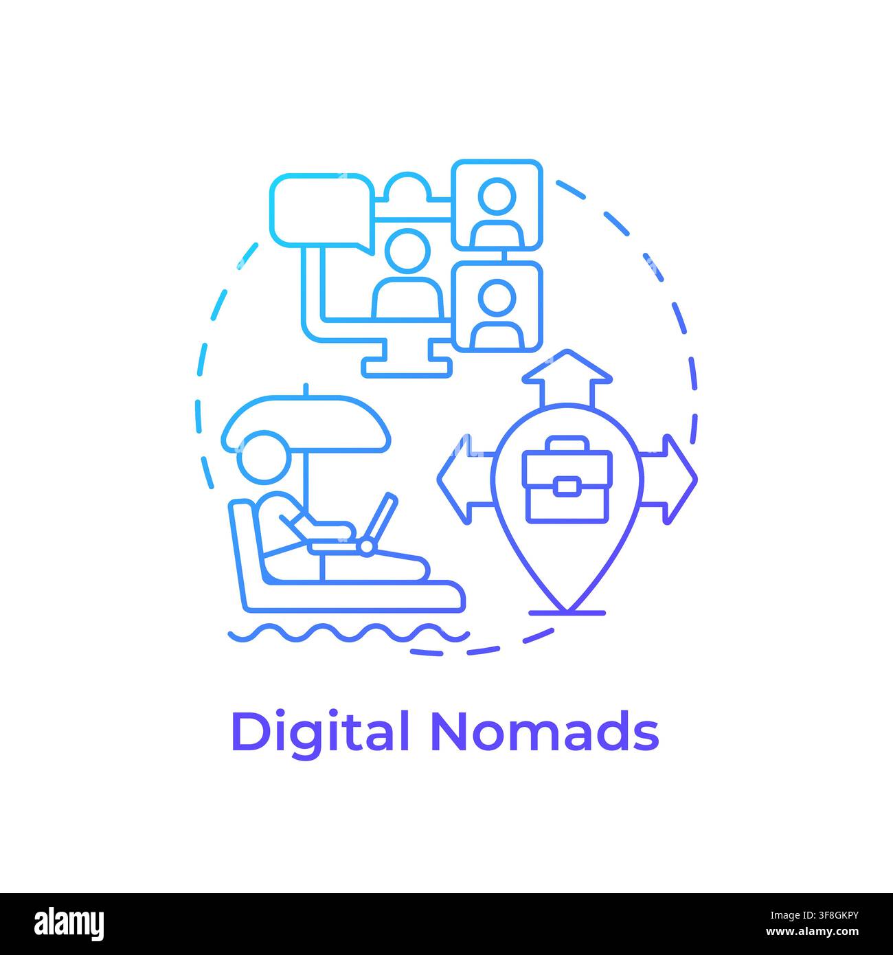 Digital nomads blue gradient concept icon Stock Vector