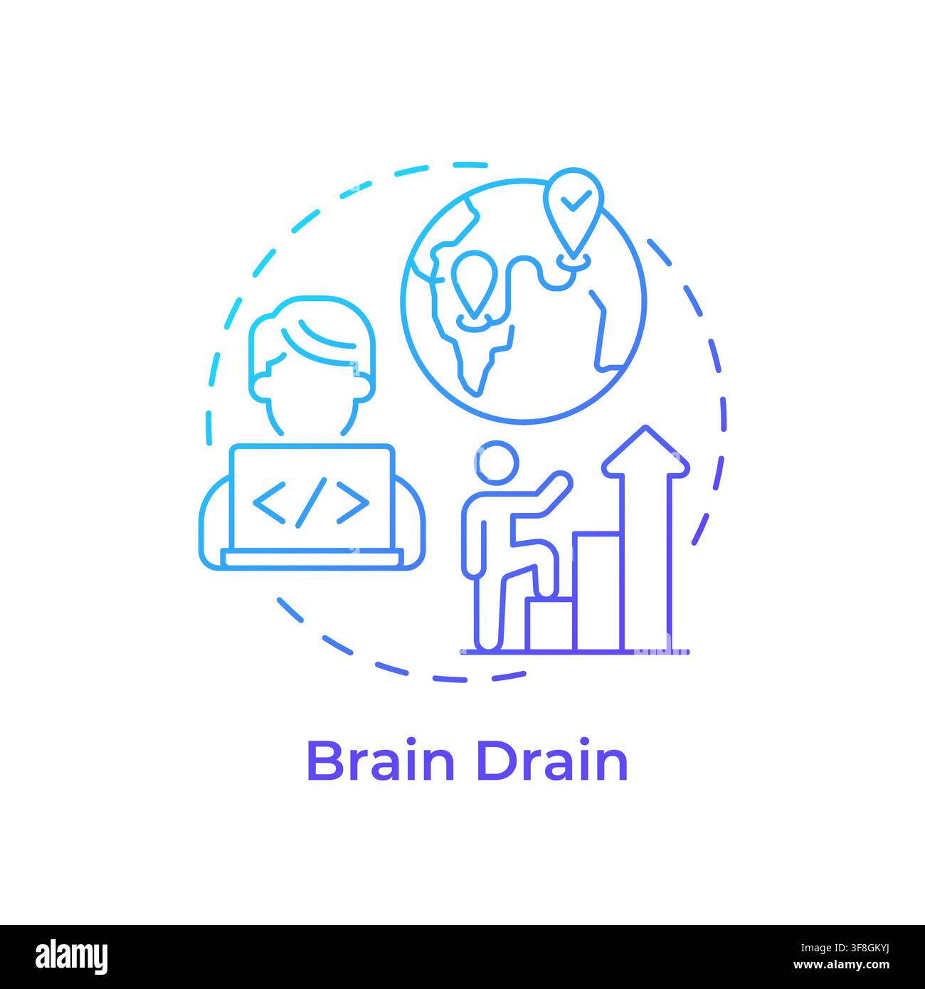 Brain drain blue gradient concept icon Stock Vector