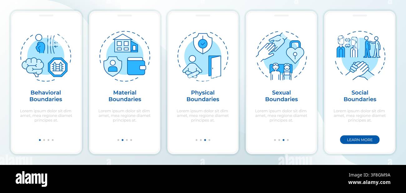 Employee external communication boundaries blue onboarding mobile app screen Stock Vector