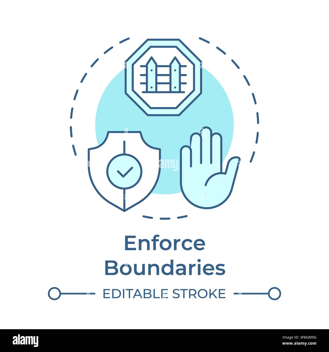 Enforce boundaries soft blue concept icon Stock Vector