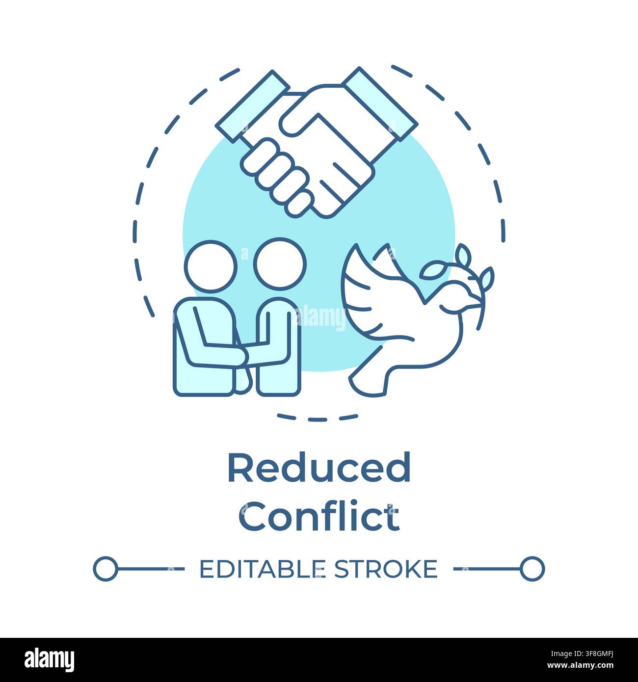 Reduced conflict soft blue concept icon Stock Vector
