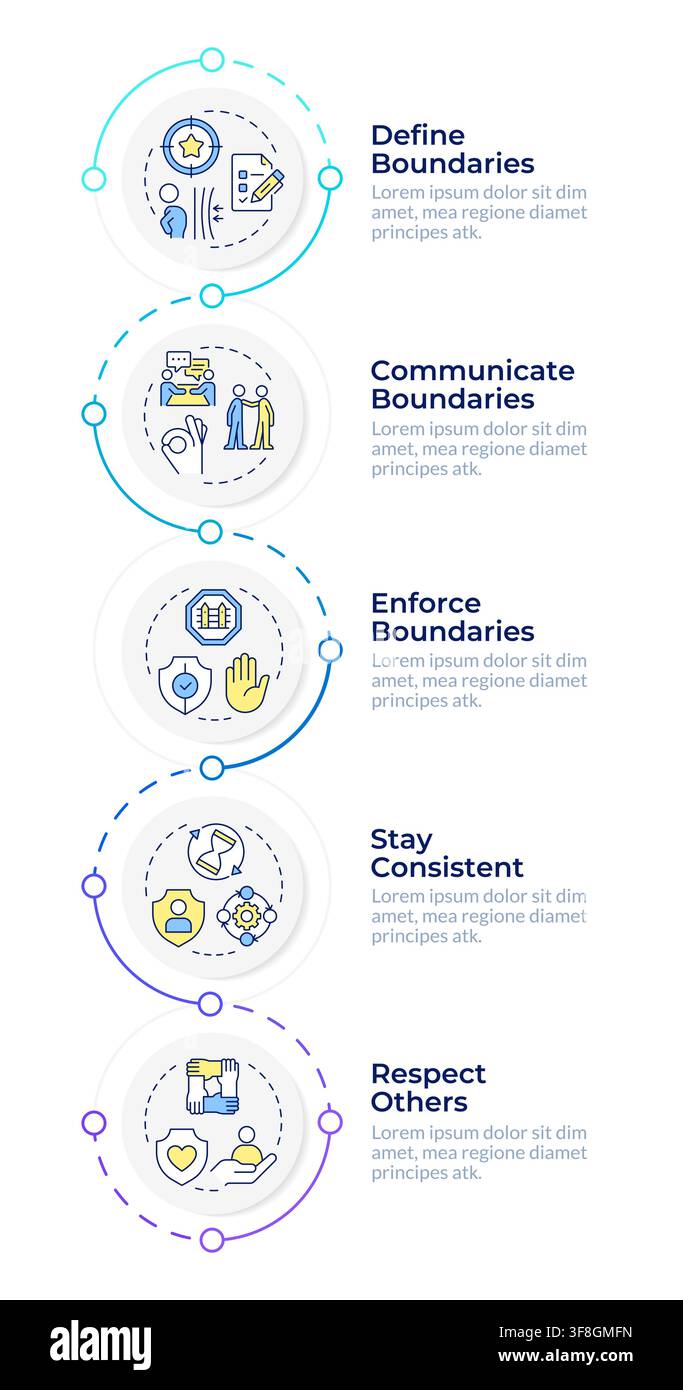 Workflow for setting boundaries infographic design template Stock Vector