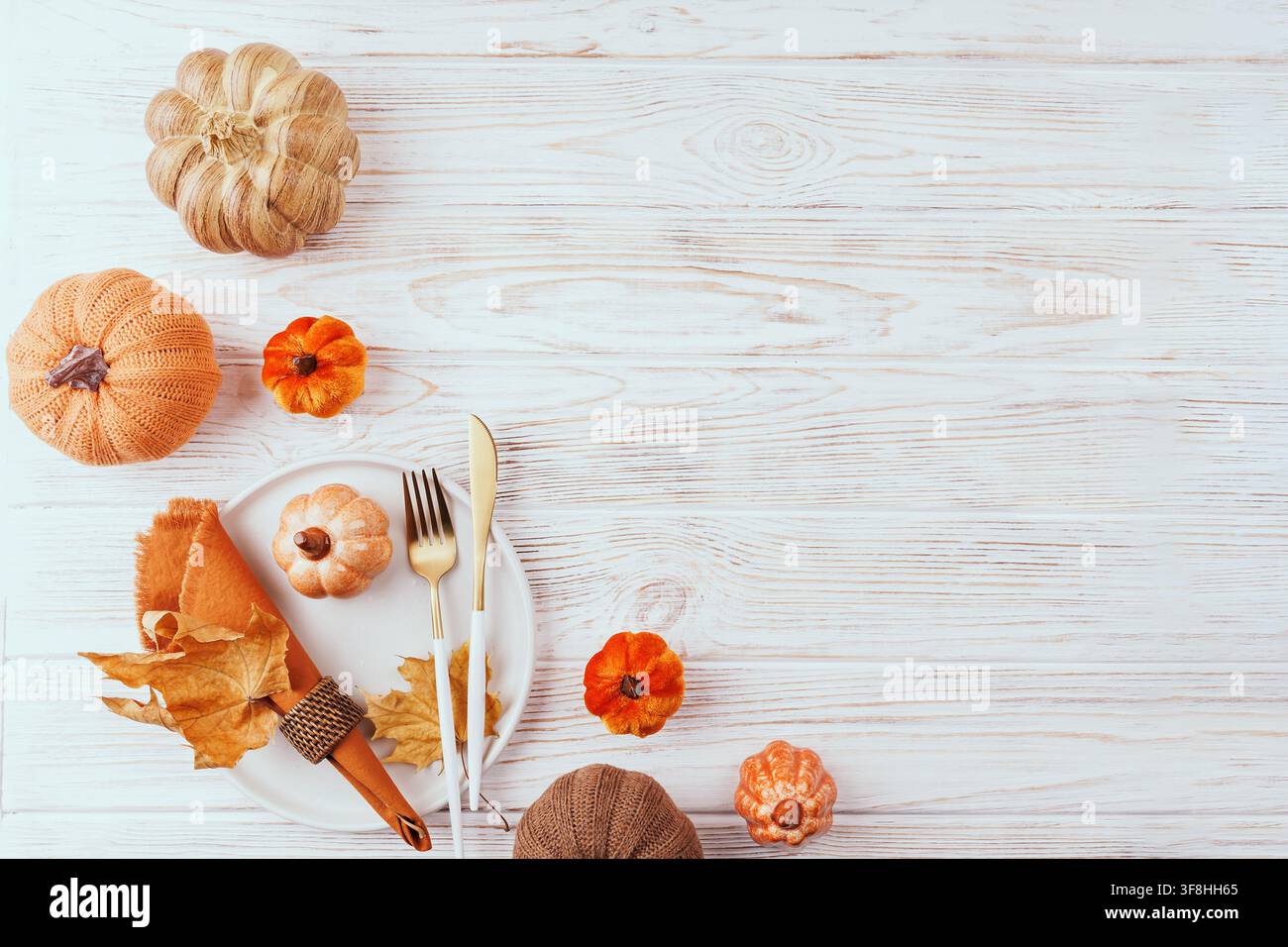 Thanksgiving Table Setting with Copy Space Stock Photo