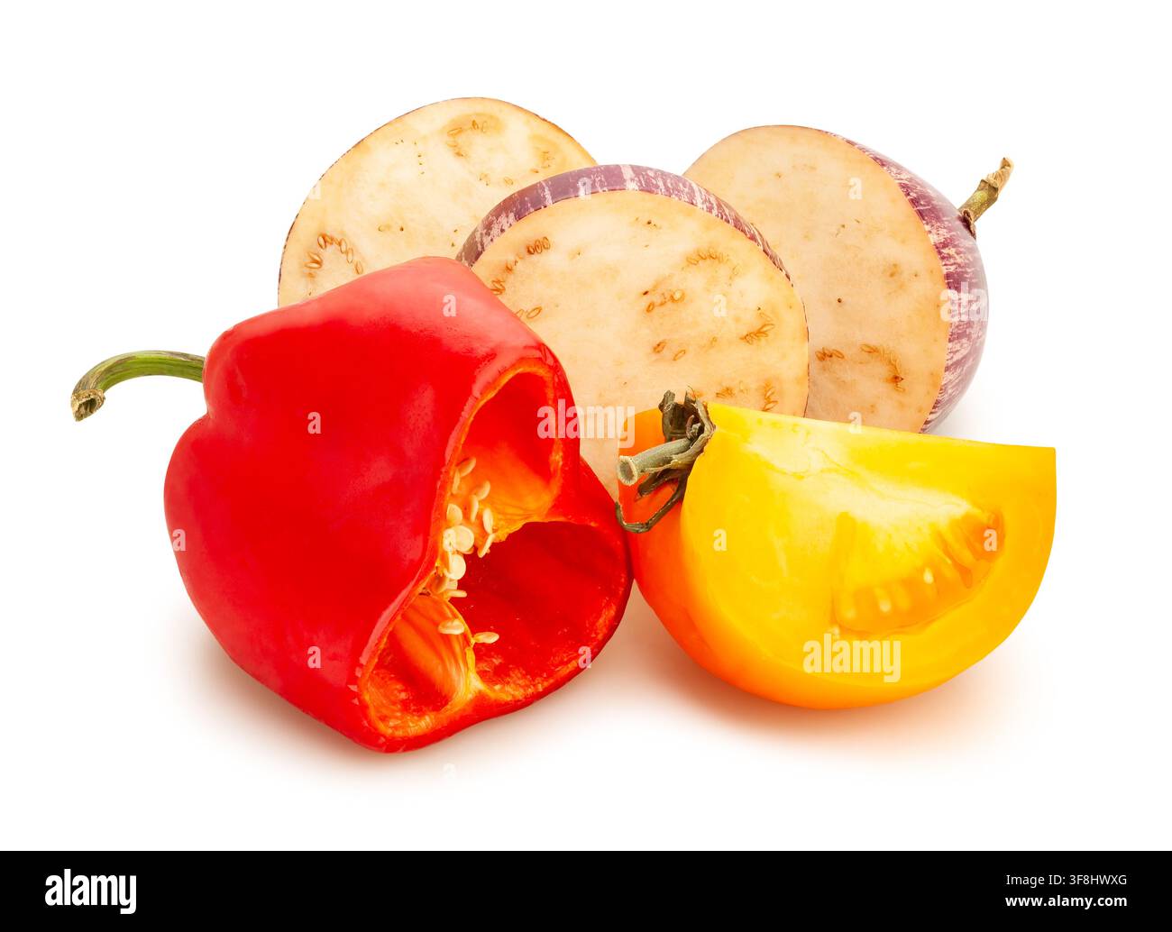 sliced vegetable mix path isolated on white Stock Photo