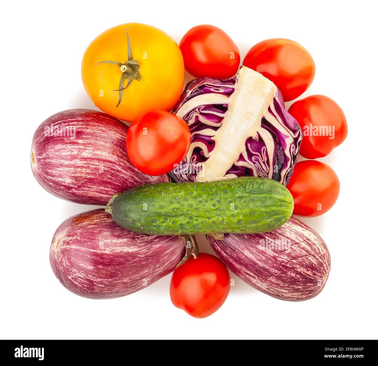sliced red cabbage vegetable mix path isolated on white top view Stock Photo
