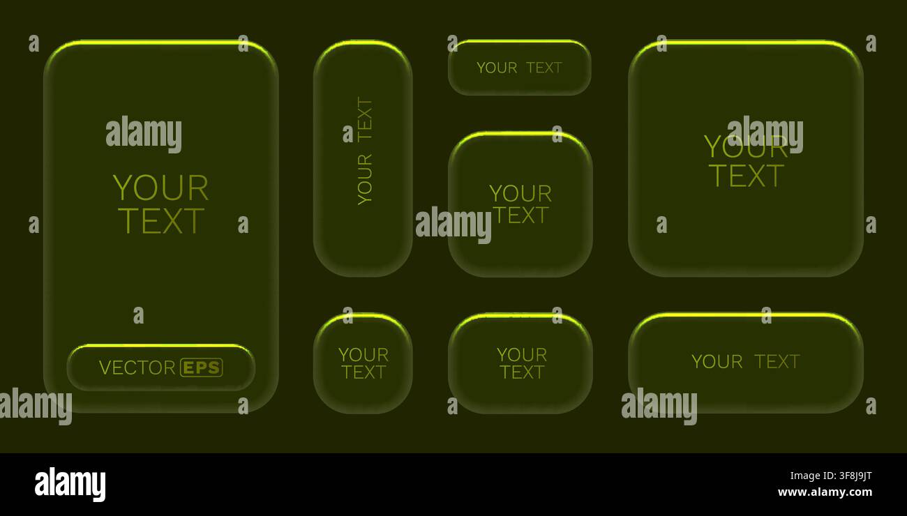 Neumorphic green UI elements collection. Modern empty rounded buttons and shapes for web and app interface design. Vector illustration. Stock Vector