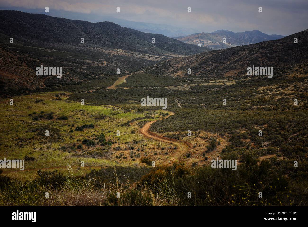Winding Pacific Crest Trail Cutting Through a Scenic Southern California Valley Stock Photo