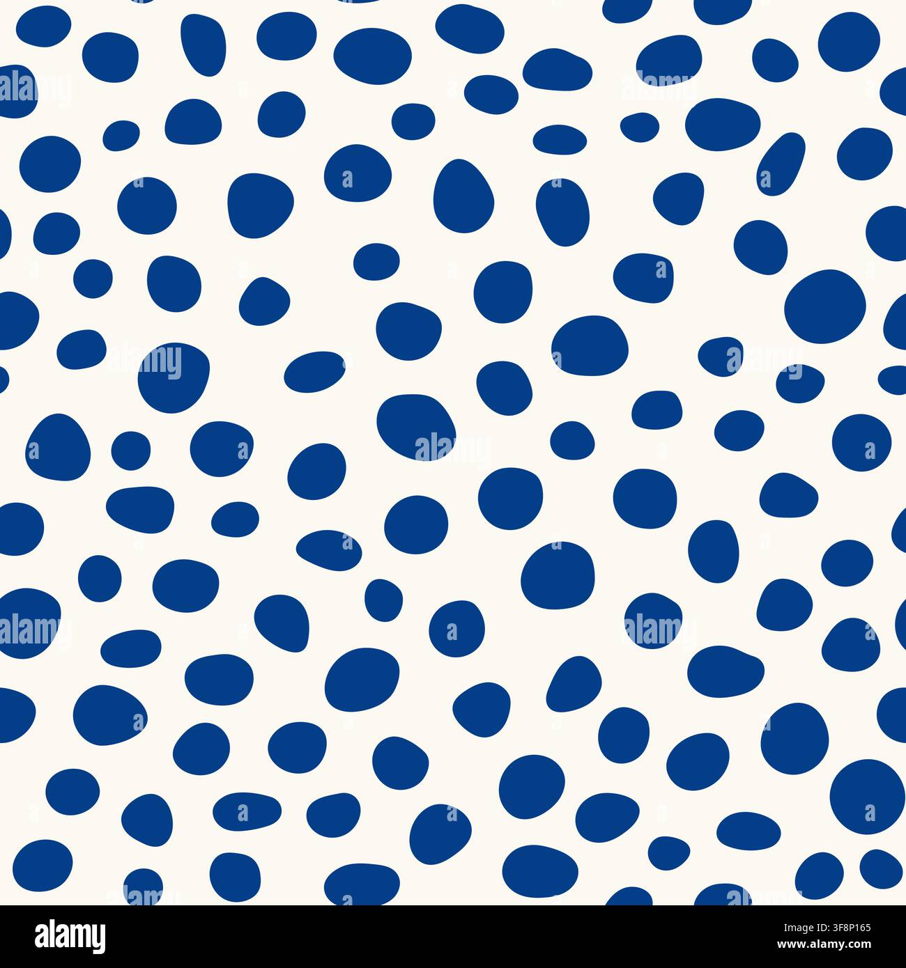 Blue organic seamless pattern with circles on white background. Stock Vector