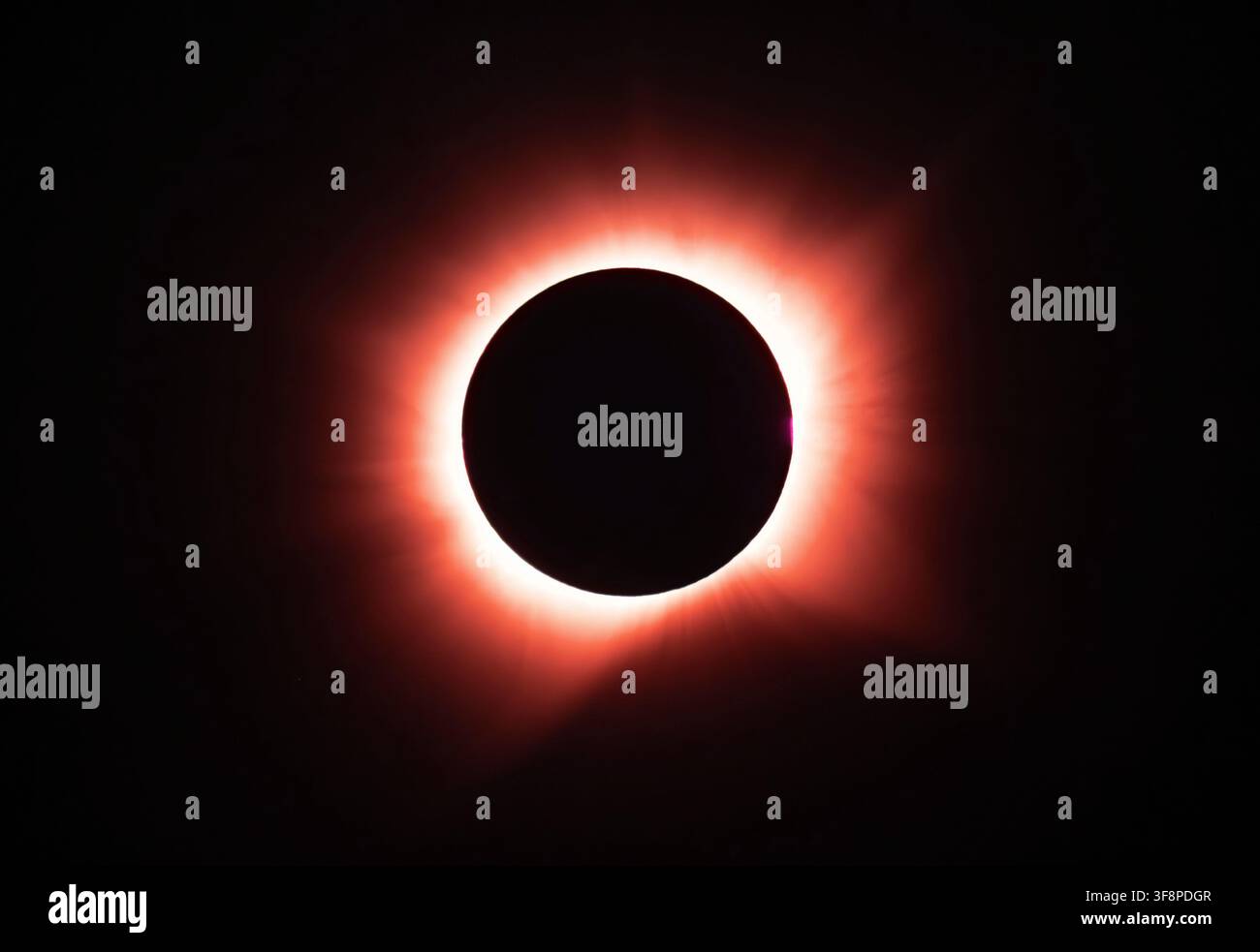 Total Solar Eclipse with Red Corona. August 12, 2026 Stock Photo