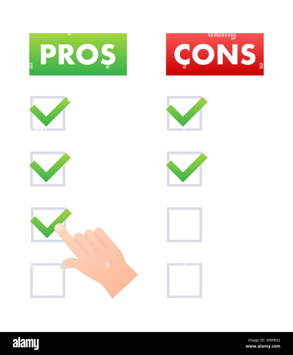 Hand checking pros list during decision evaluation Stock Vector