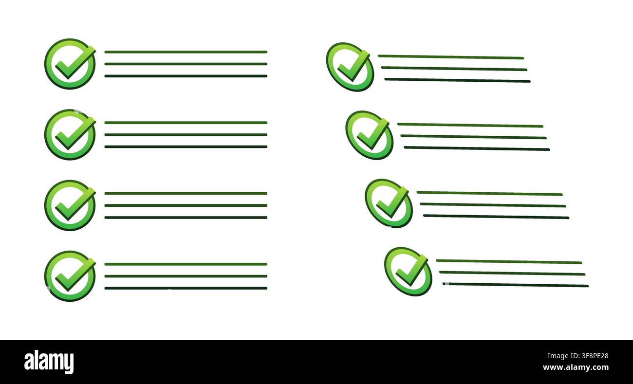 Completing tasks with green check marks and lines Stock Vector
