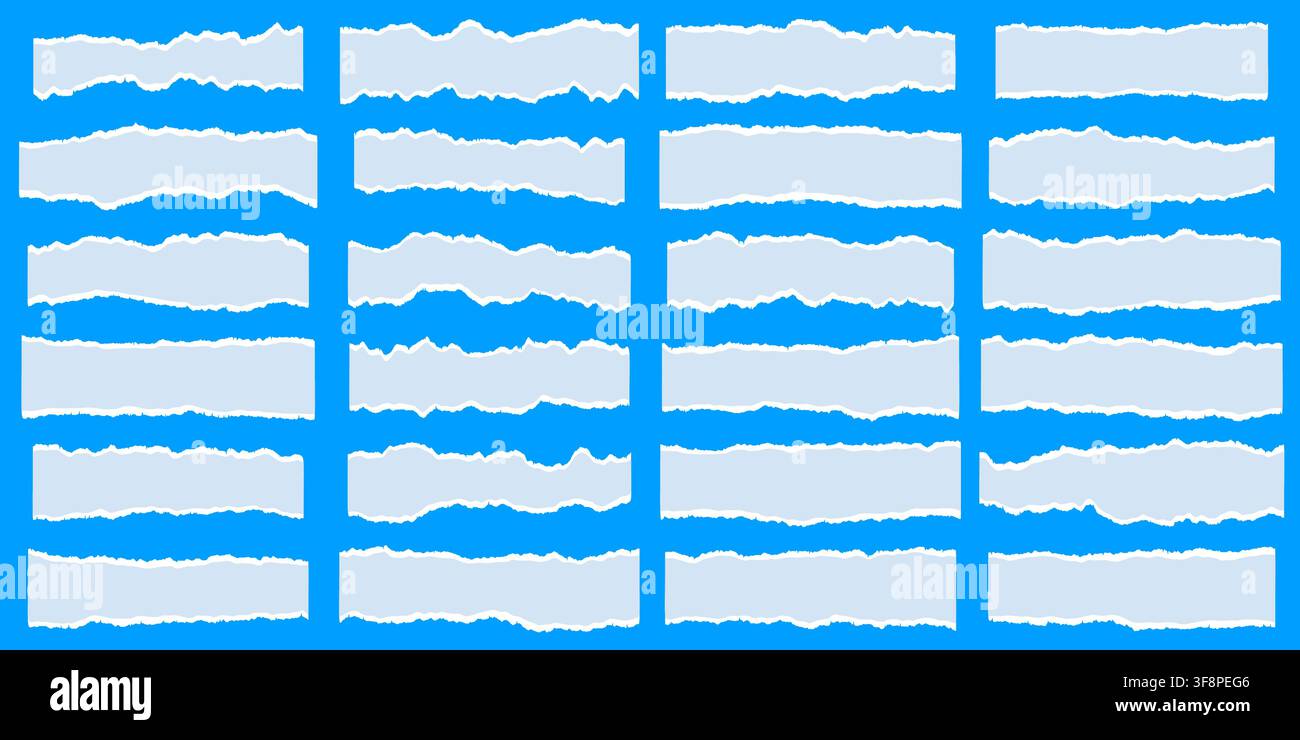 Torn paper strips collection on blue background Stock Vector