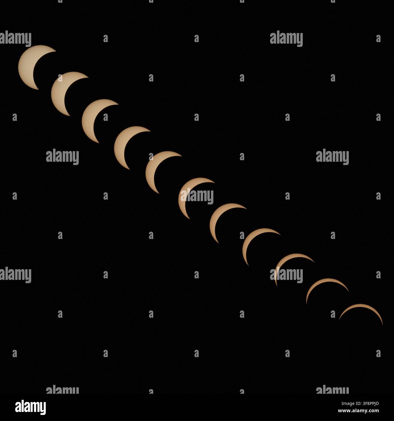 A sequence showing the 20 minutes building up to a partial eclipse Stock Photo