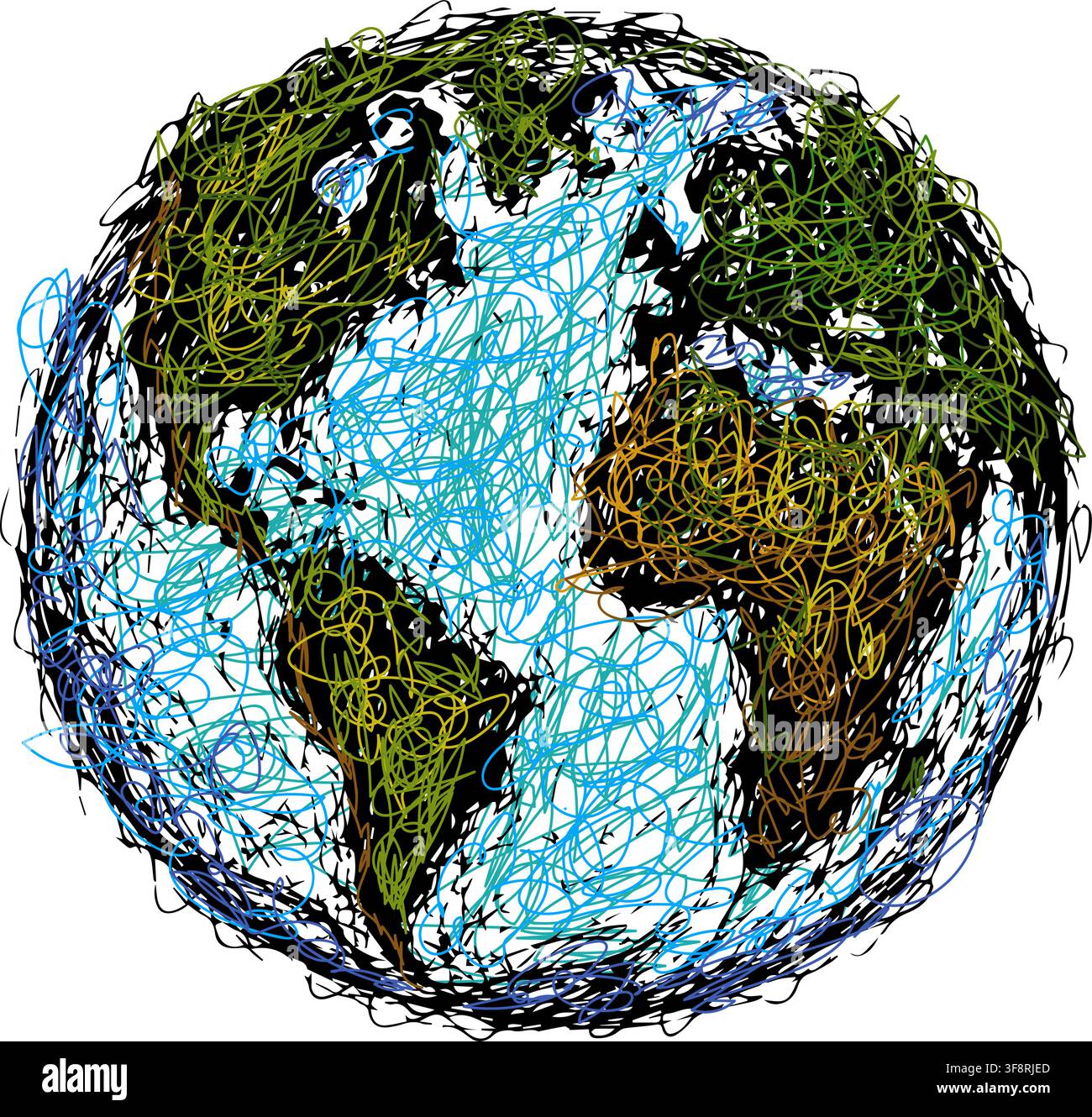 globe doodle with pen Hand drawn. Not AI, vector illustration. Stock Vector