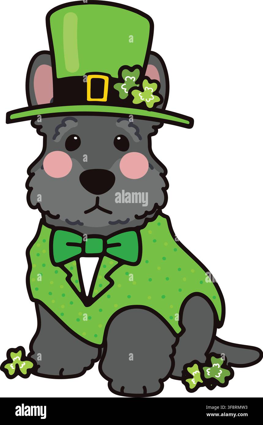 Simple and adorable Saint Patrick's Day illustration of Scottish Terrier Stock Vector