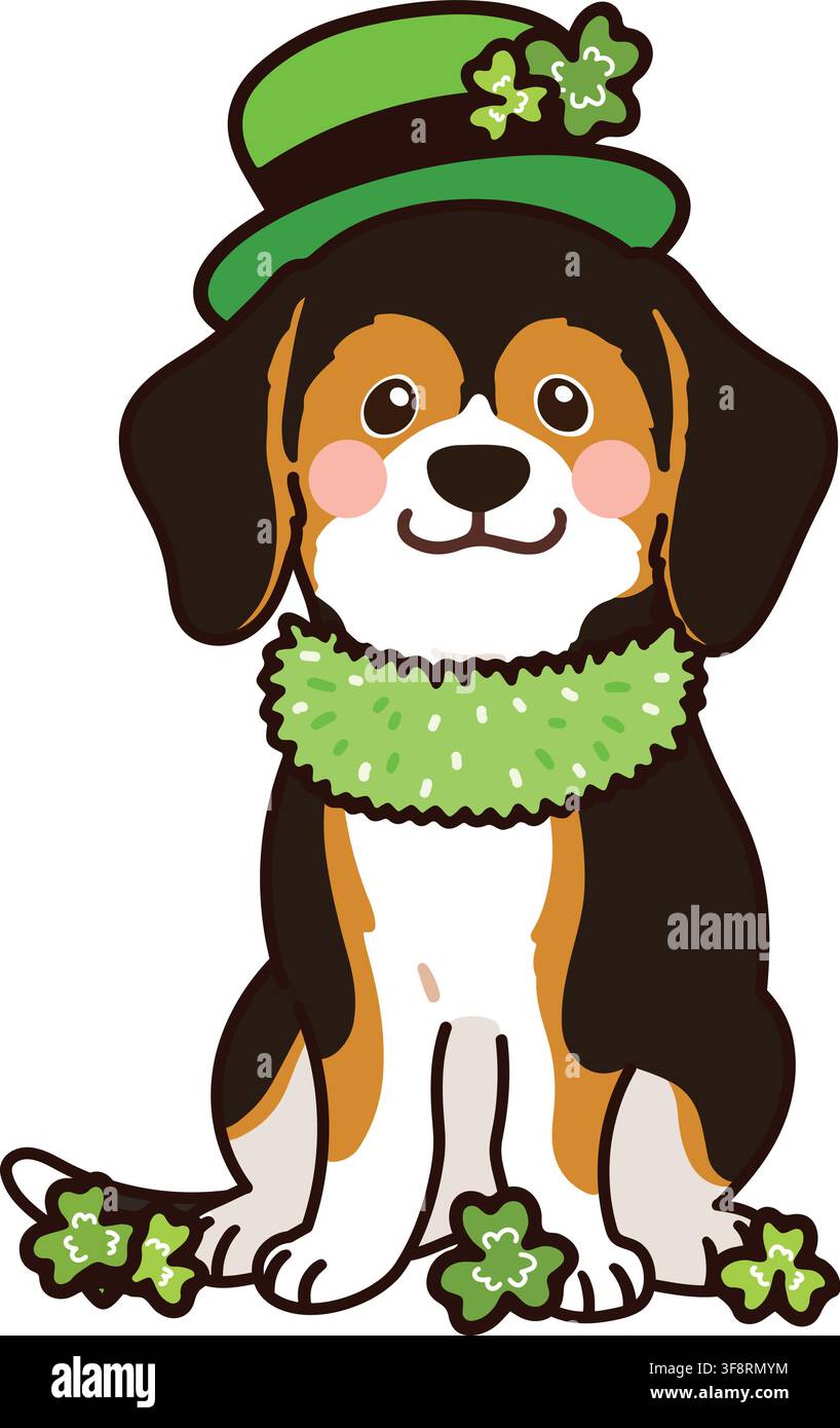 Simple and adorable Saint Patrick's Day illustration of Beagle Stock Vector