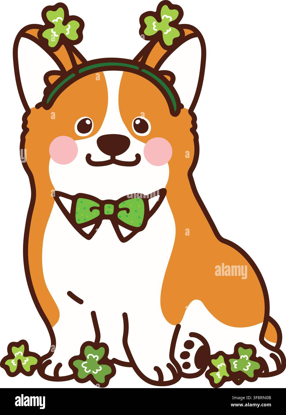 Simple and adorable Saint Patrick's Day illustration of Corgi Stock Vector
