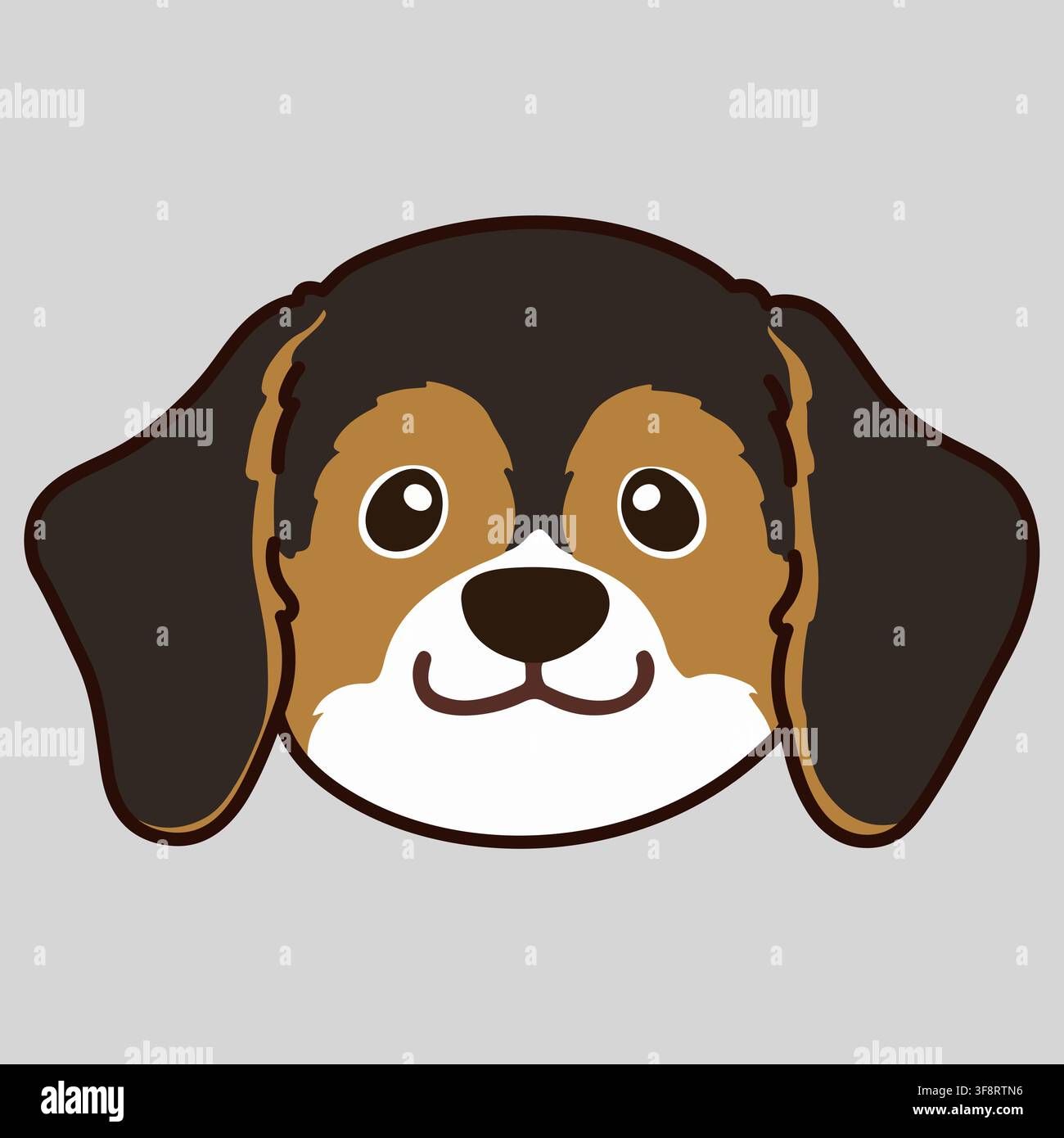 Outlined adorable dark tri colored Beagle front face Stock Vector