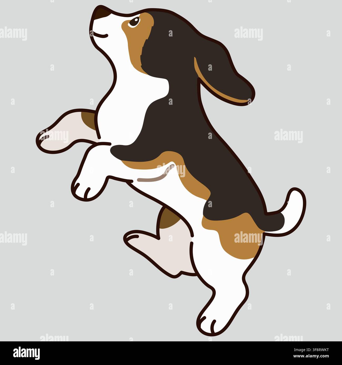 Outlined adorable dark tri colored Beagle jumping Stock Vector