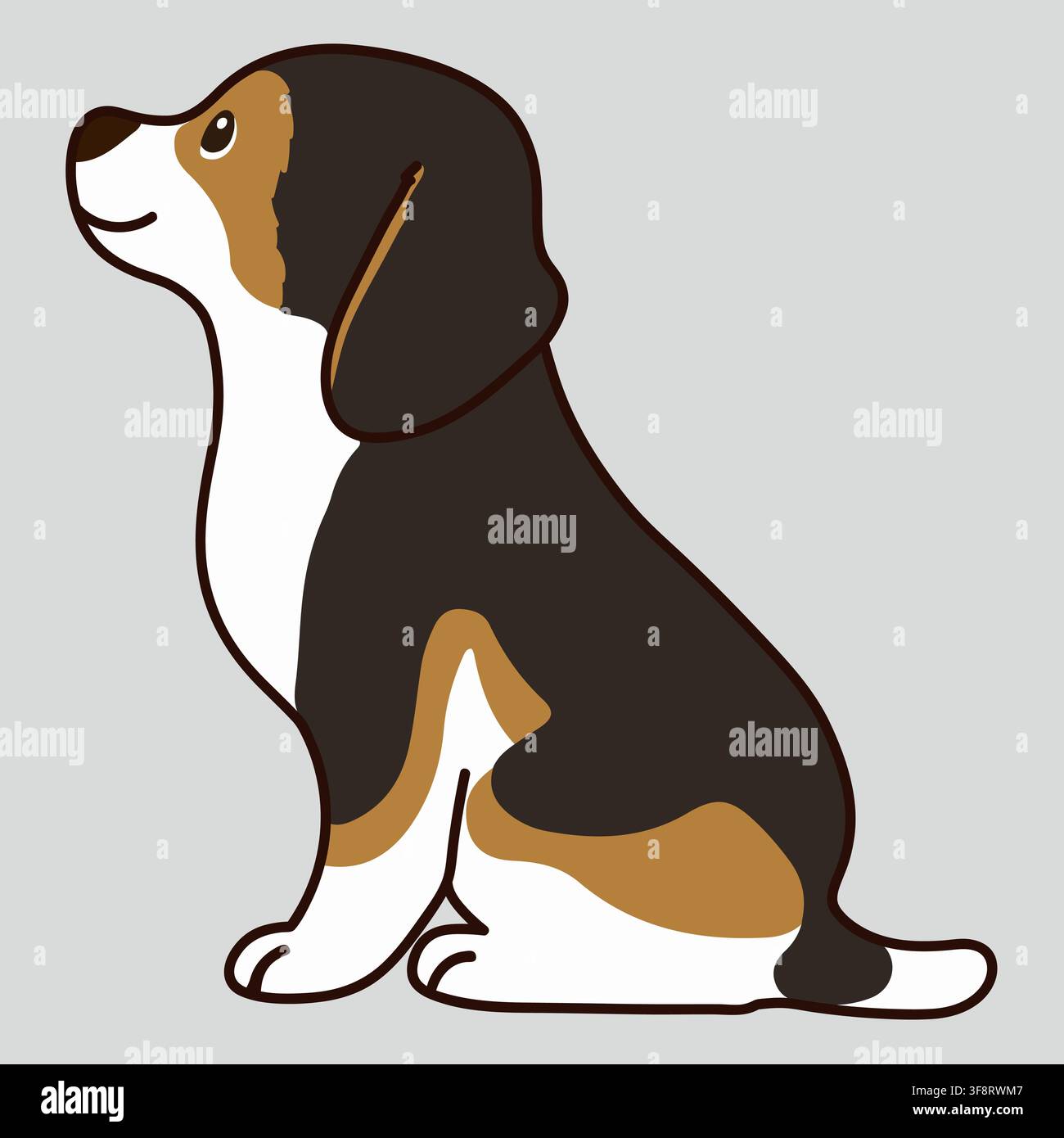 Outlined adorable dark tri colored Beagle sitting in side view Stock Vector