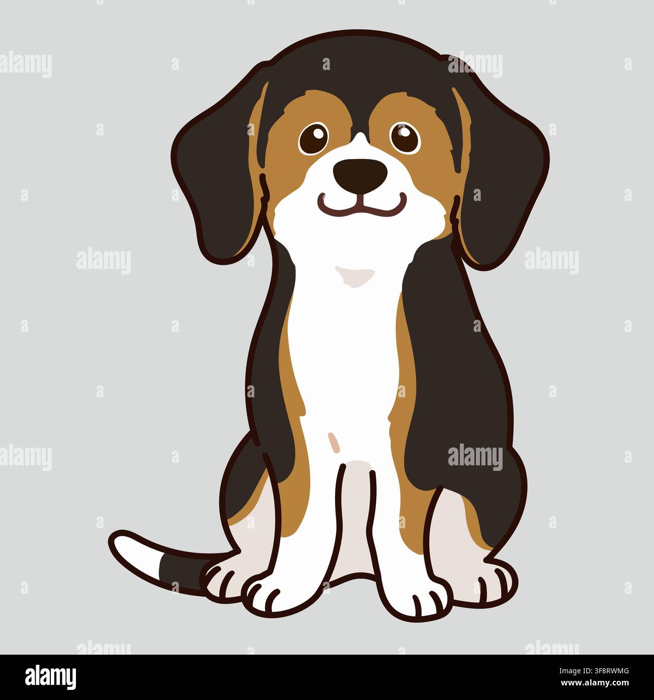 Outlined adorable dark tri colored Beagle sitting in front view Stock Vector