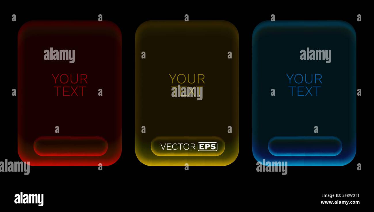 Glowing neon rectangular frames with text placeholders. A modern abstract design for banners and UI elements. Vector illustration Stock Vector