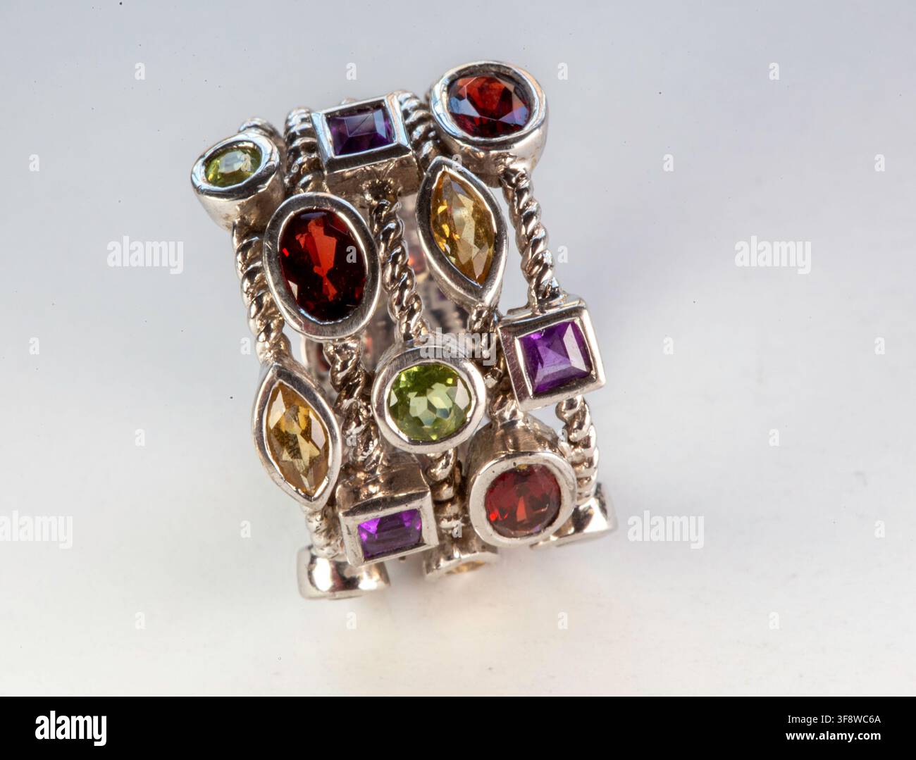 Vintage sterling silver multi-stone statement ring. Stock Photo