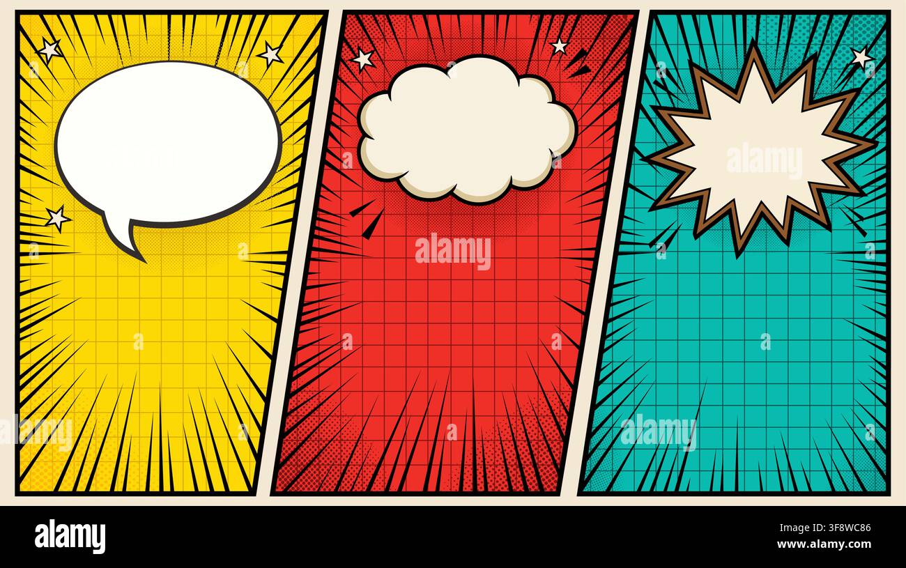 Comic Speech Bubble Set Abstract Splat Cloud Shape Light Blue Vector Template Layout Stock Vector