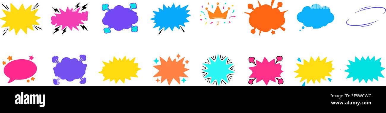 Comic Speech Bubble Set Abstract Splat Cloud Shape Light Blue Vector Template Layout Stock Vector