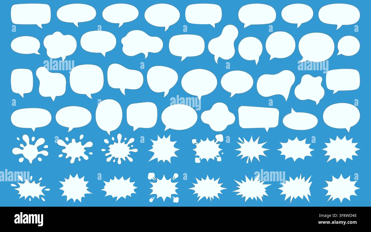 Comic Speech Bubble Set Abstract Splat Cloud Shape Light Blue Vector Template Layout Stock Vector