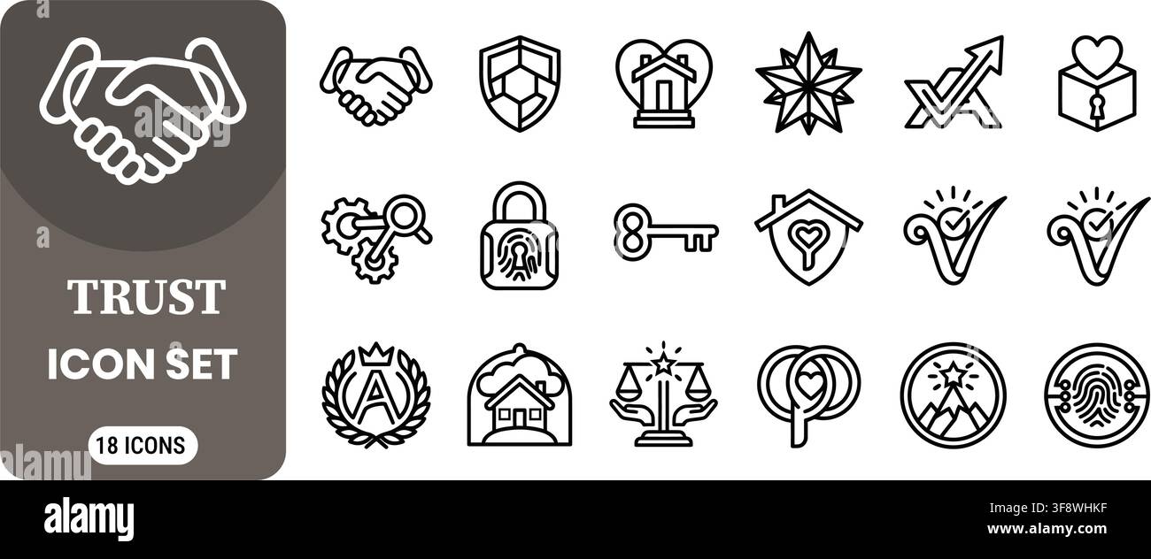Trust Icon Set Vector Graphic Concept Line Art Stock Vector