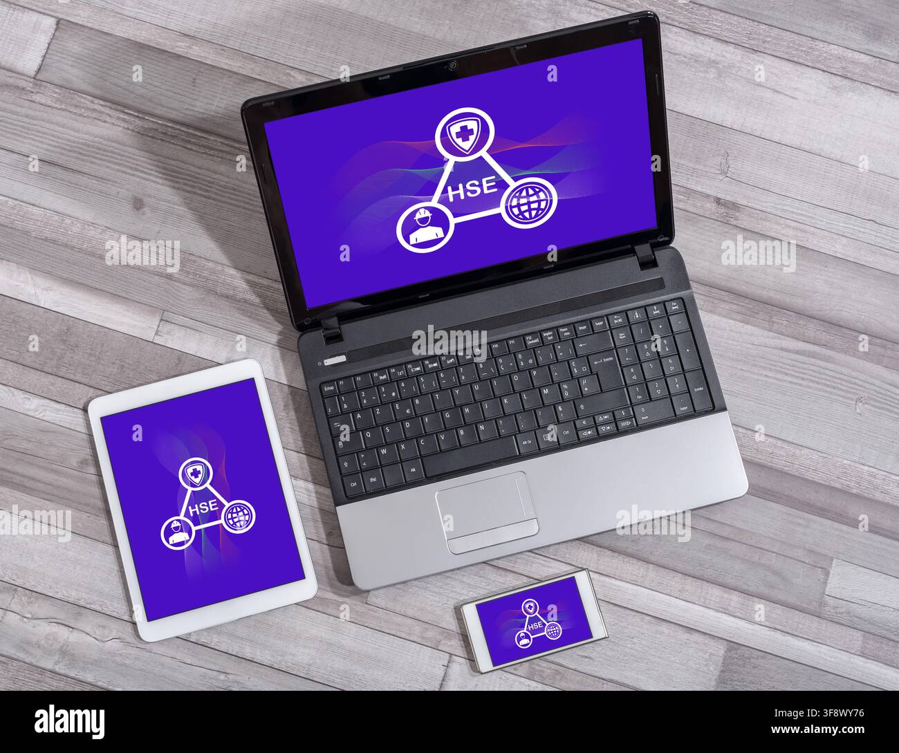 Hse concept shown on different information technology devices Stock Photo
