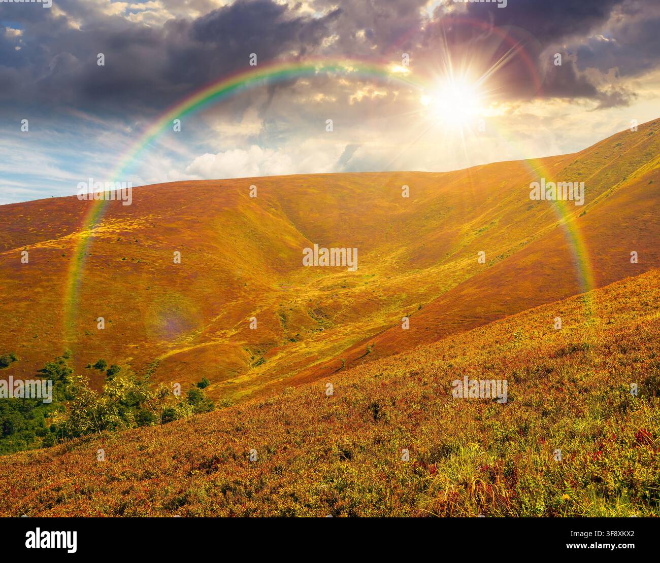 carpathian mountain landscape. travel ukraine in summer. slopes mountain ridge in august at night. wonderful carpathian adventure in full moon light Stock Photo