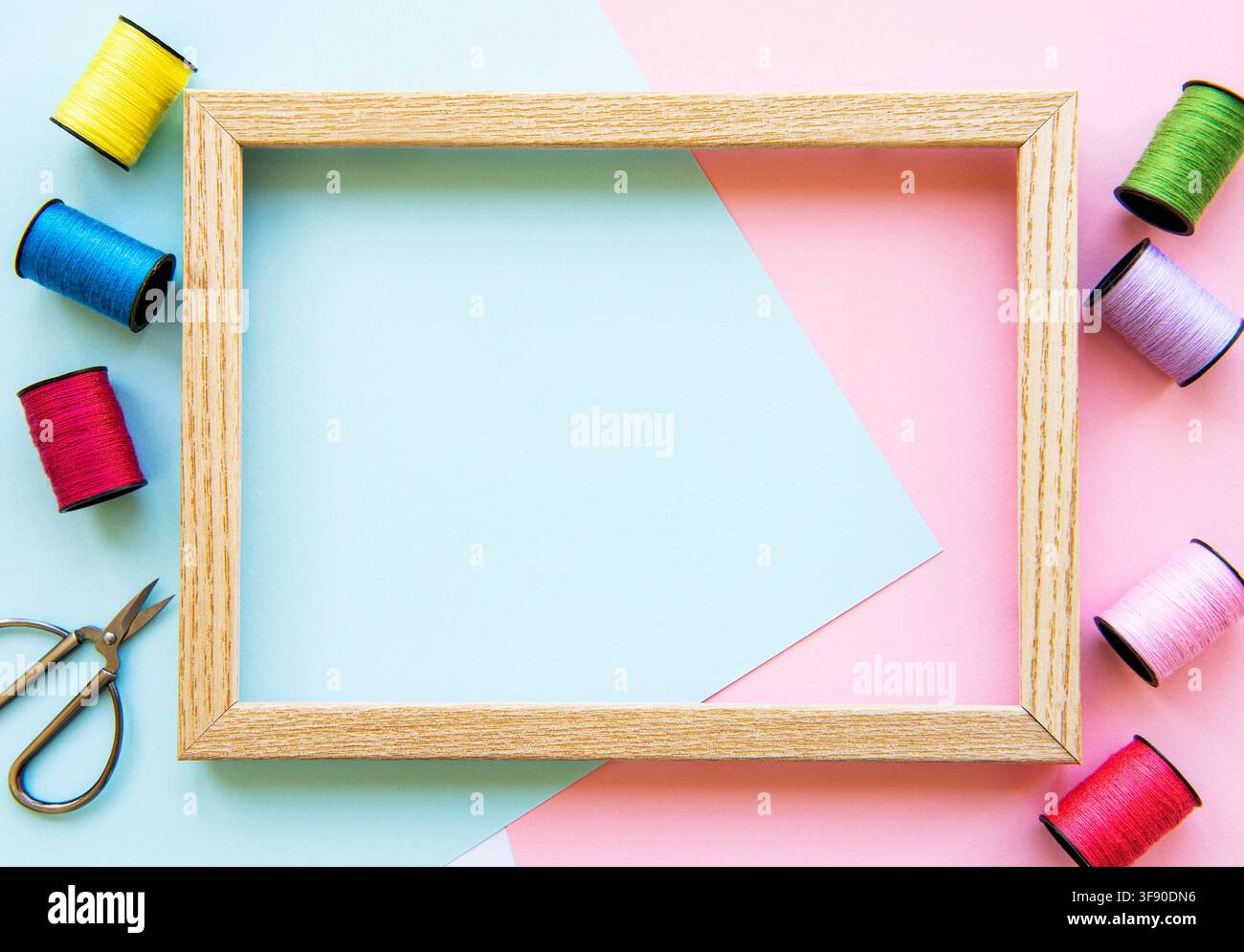 Copyspace frame with sewing tools and accessories Stock Photo