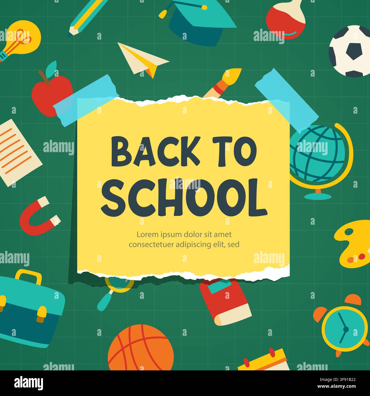 Back to school banner template with chalkboard and education elements. Stock Vector