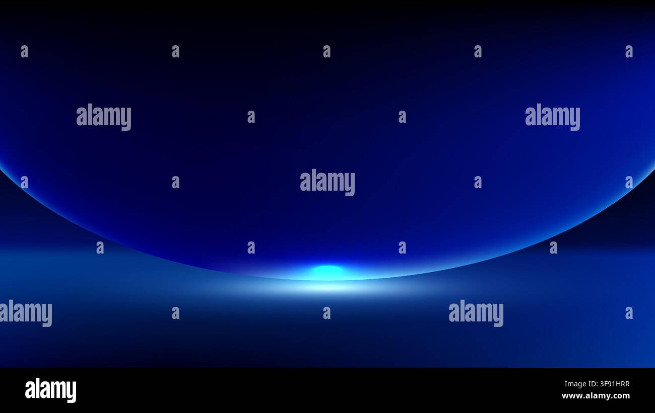 Abstract blue background with glowing 3d sphere and neon light flare on dark futuristic tech surface for modern digital banner presenting technology c Stock Vector