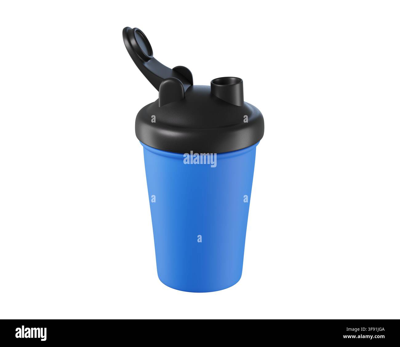 3D Blue Shaker Bottle isolated. With secure lid for protein shakes, smoothies, and supplements, ideal for gym workouts, fitness, and daily hydration. Stock Photo