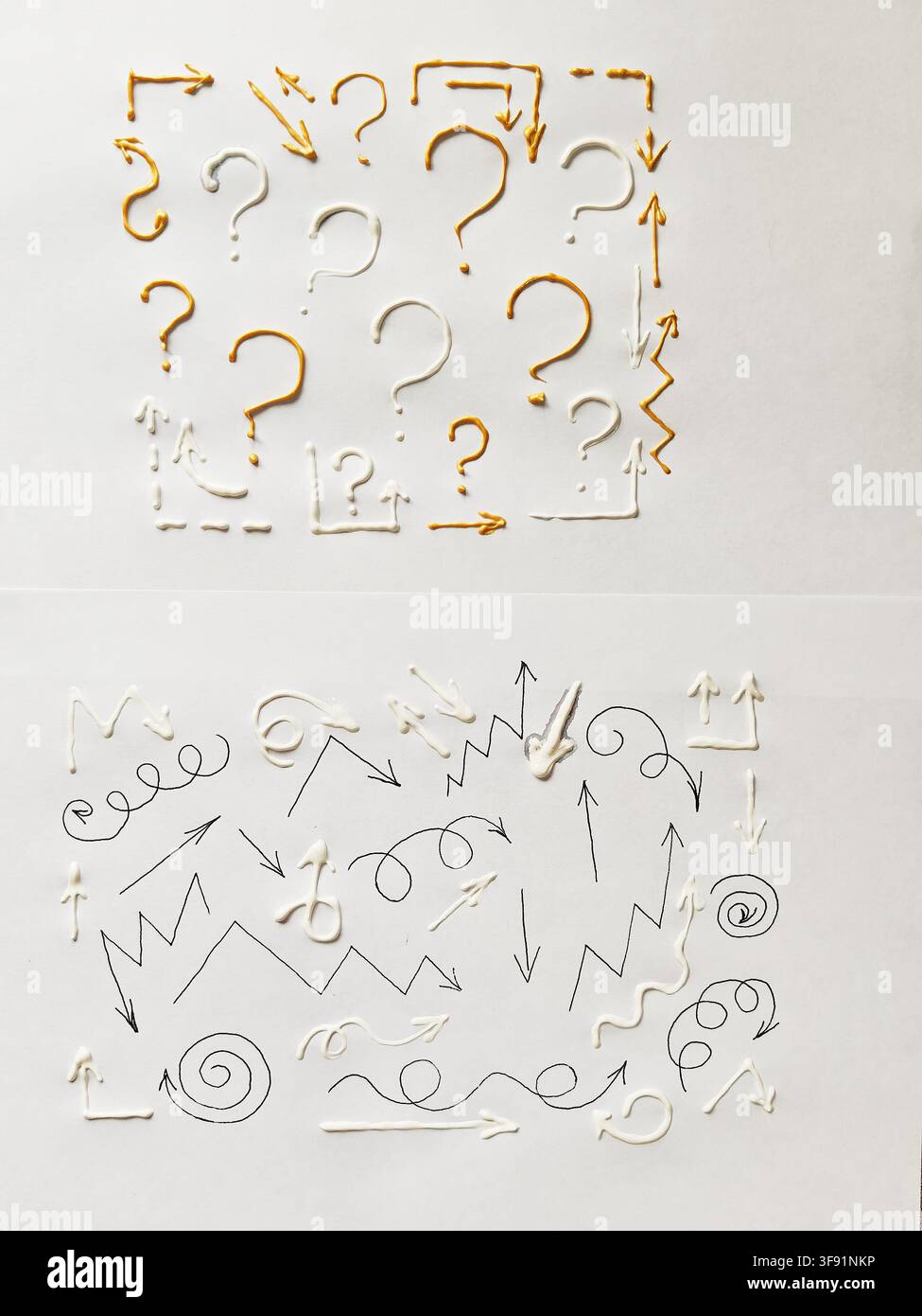 Different shapes and patterns are arranged on a plain surface to create textures for design projects and other uses. Stock Photo