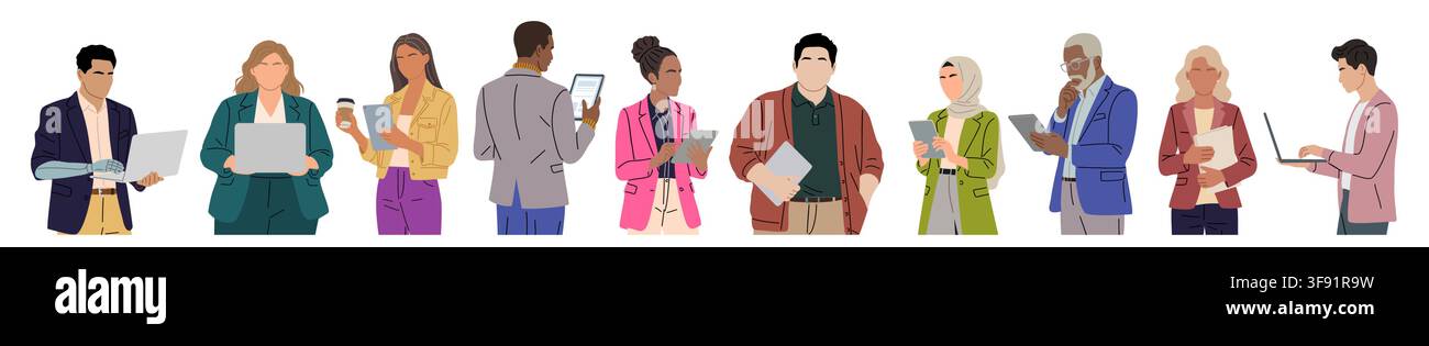 Diverse group of professionals with digital device Stock Vector